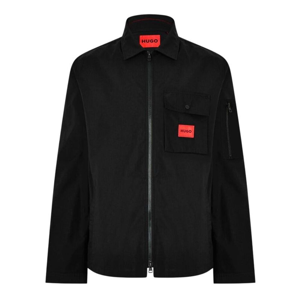 Hugo Mens Logo Cotton Overshirt / Black